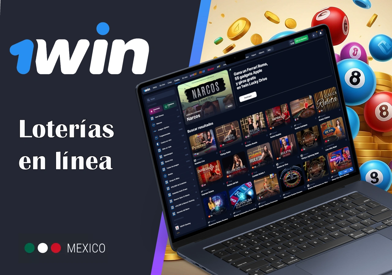 Información sobre las loterías en línea que se pueden jugar en 1Win México, con detalles de sus características